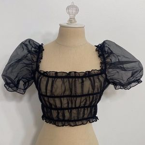 Chiffon Puff Sleeve Mesh Top